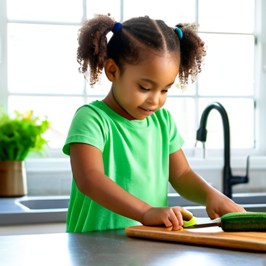 아이와 함께 만드는 아시아 요리 레시피 - Kid-Friendly Kitchen Tools**
A bright, inviting, realistic photograph in a modern kitchen. A joy...