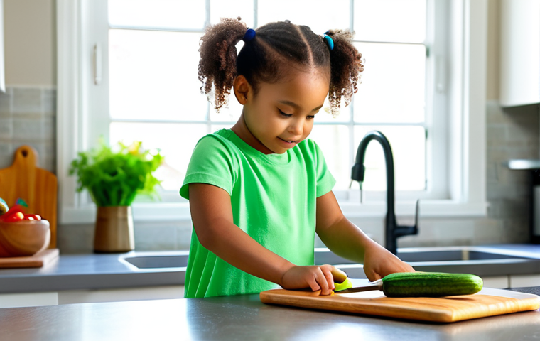 아이와 함께 만드는 아시아 요리 레시피 - Kid-Friendly Kitchen Tools**
A bright, inviting, realistic photograph in a modern kitchen. A joy...
