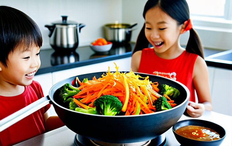 아이와 함께 만드는 아시아 요리 레시피 - Kid-Friendly Kitchen Tools**
    A bright, inviting, realistic photograph in a modern kitchen. A joy...